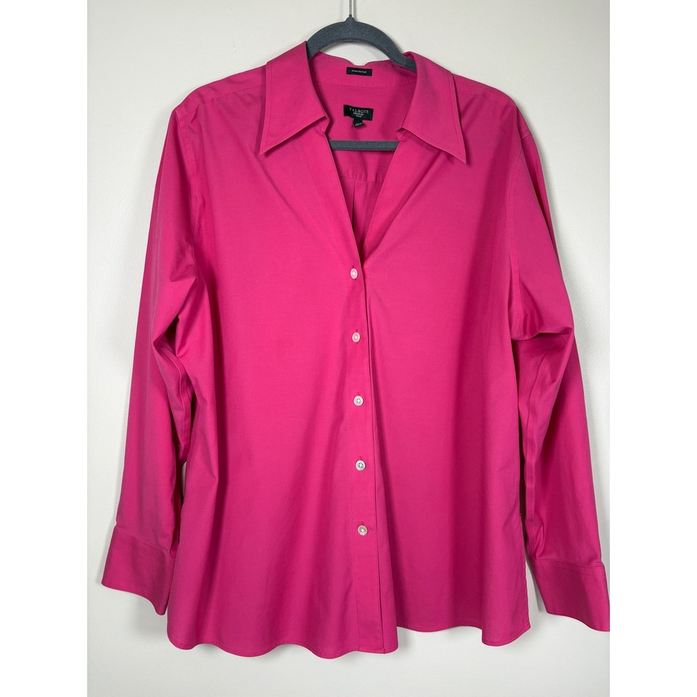Talbots Woman Magenta Pink Wrinkle Resistant Button Down Shirt 18W Office Preppy